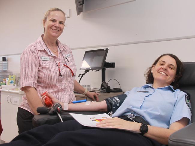 Donating blood for the annual law-enforcement drive Bleed4Blue at Cairns Life Australian Red Cross Life Blood Picture: Alison Paterson