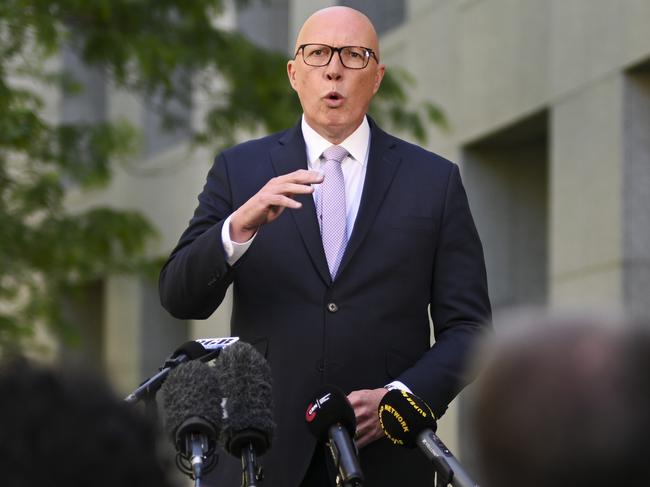 CANBERRA, AUSTRALIA - NewsWire Photos - November 19, 2024: Leader of the Opposition Peter Dutton holds a press conference at Parliament House in Canberra. Picture: NewsWire / Martin Ollman