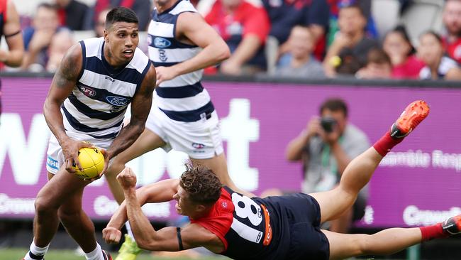 Geelong’s Tim Kelly on burst. Picture: Michael Klein