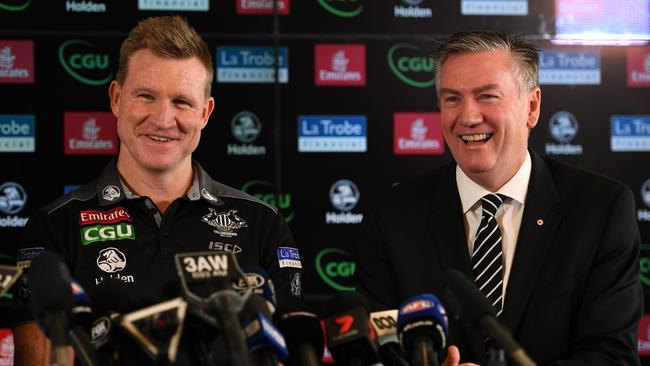 Nathan Buckley said to Heritier Lumumba that he threw Eddie McGuire under the bus. Picture: AAP Image/Julian Smith