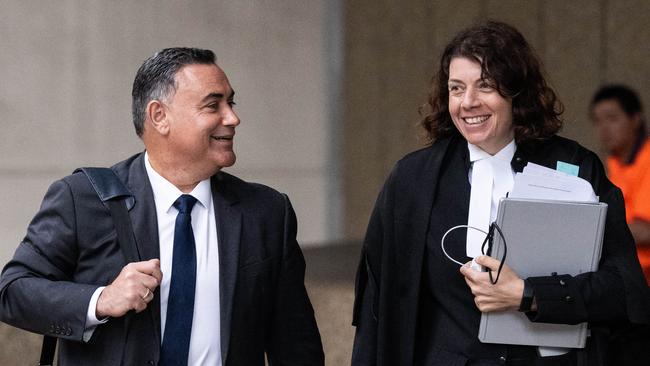 Former NSW Deputy Premier John Barilaro and his defence barrister Sue Chrysanthou SC arriving at the Federal Court in Sydney. Picture: NCA NewsWire / James Gourley