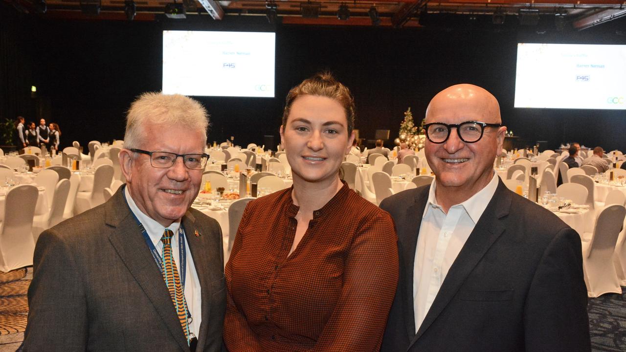 Neil Scales, Jess Baker and John Witheriff at GC Community Fund Christmas Appeal breakast at The Star Gold Coast. Pic: Regina King