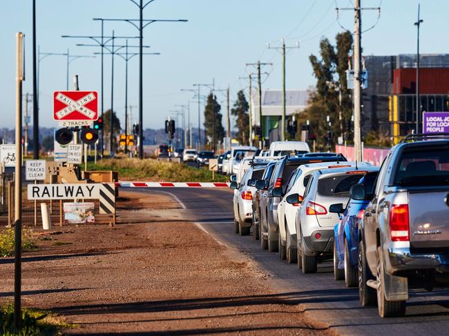 Both Exford and Coburns roads in Melton are closed at the level crossings, due to the boom gates being stuck down causing traffic mayhem on Wednesday afternoon.Picture: Supplied