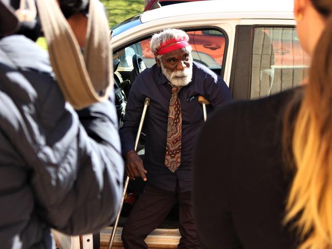 Warlpiri Elder Ned Jampijinpa Hargraves arrives at the Alice Springs Local Court for the start of the inquest in September 2022. Picture: Jason Walls