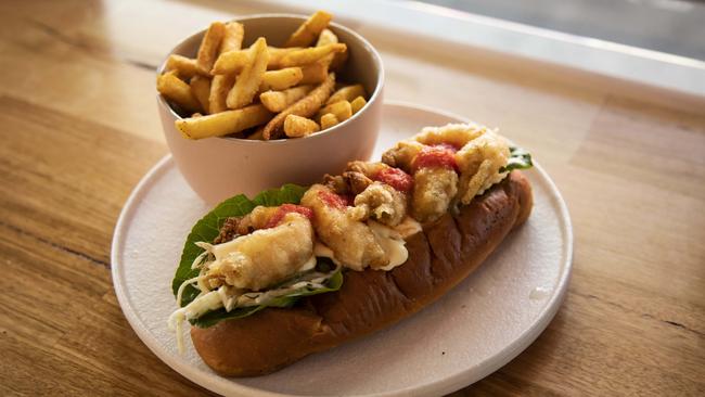 Superthing’s prawn po-boy. Picture: Mark Cranitch.