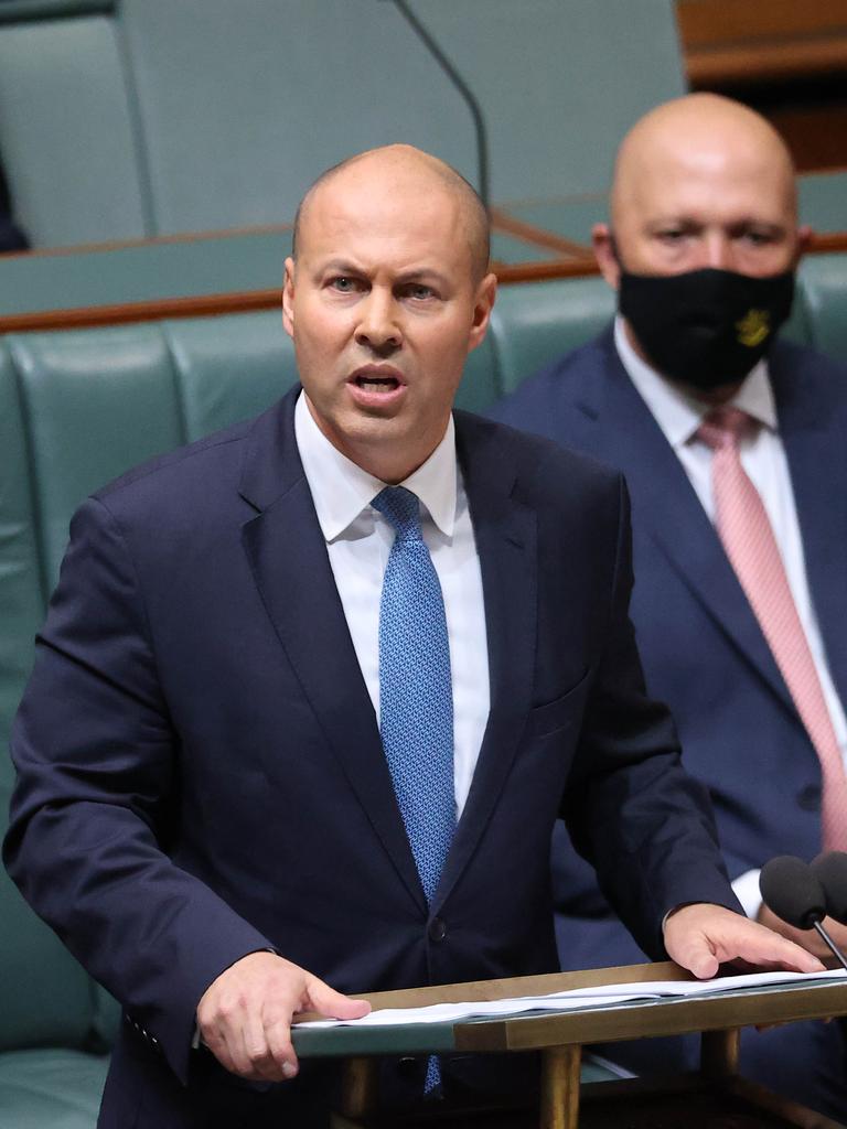 Treasurer Josh Frydenberg delivered his 2022 Budget speech in the House of Representatives in Parliament House in Canberra. Picture: NCA NewsWire / Gary Ramage