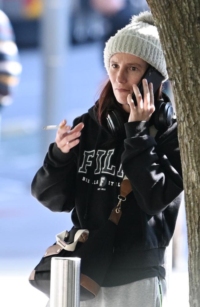 Witness Gemma Rose Barnes outside the Brisbane Magistrates’ Court after being cross-examined for the case of Aaron Smith, who is charged with murdering Rueben Lloyd Lingwoodock in May 2022. Picture: Lyndon Mechielsen/Courier Mail