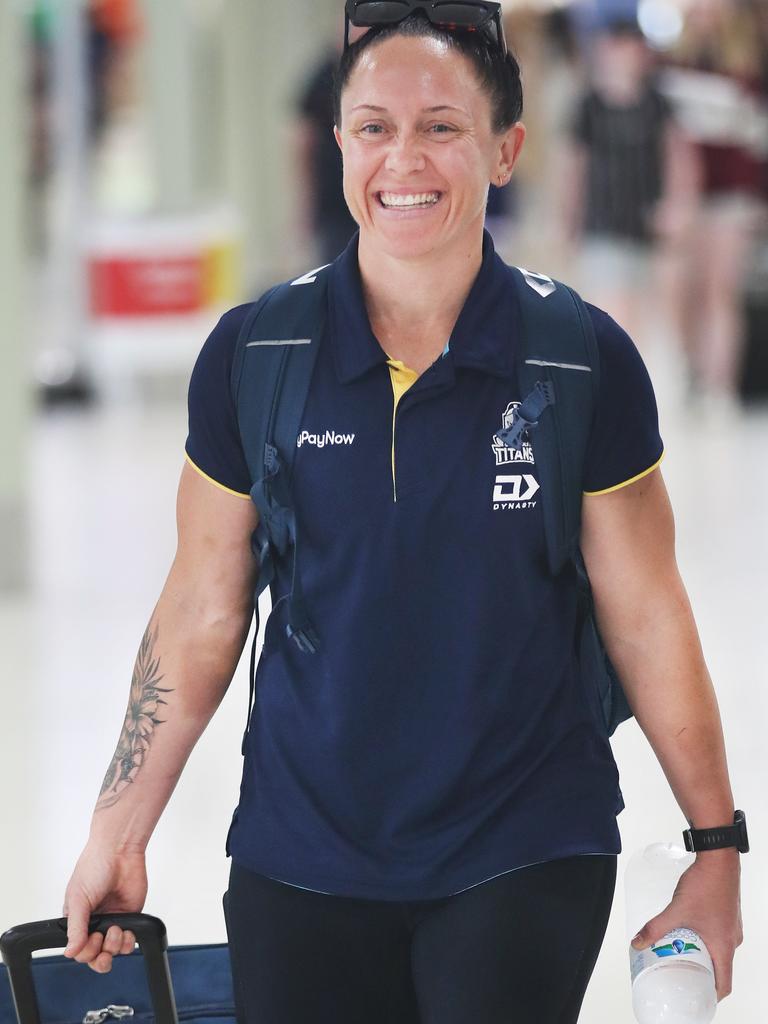 Brittany Breayley-Nati snapped at the airport ahead of the Titans trip to Sydney for the NRLW grand final. Picture Glenn Hampson