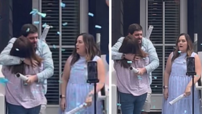 Second video going viral showing a mum hugging her son, at his gender reveal. Source: TikTok.