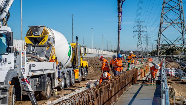 Workers on the site of the West Gate Tunnel project. Picture: Jake Nowakowski