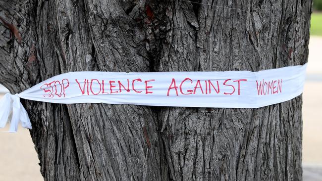 Flowers and tributes laid at the Cultural Centre in Cowes, Phillip Island, for murder victim Samantha Fraser. Picture: Alex Coppel