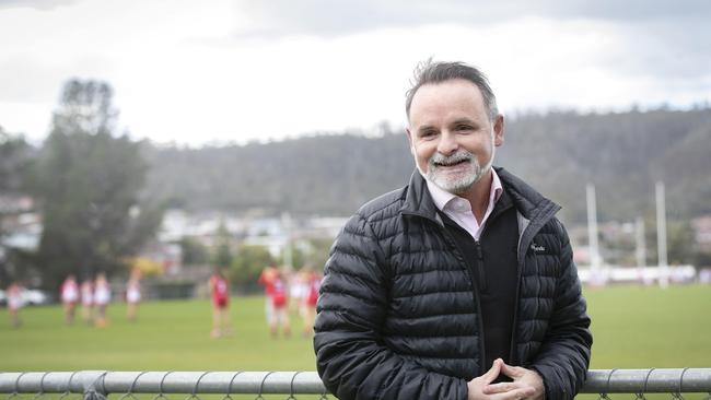 David O'Byrne announces his intention to run as Labor leader, while attending daughter Ava’s football game at Clarence High School Oval. Picture: Chris Kidd