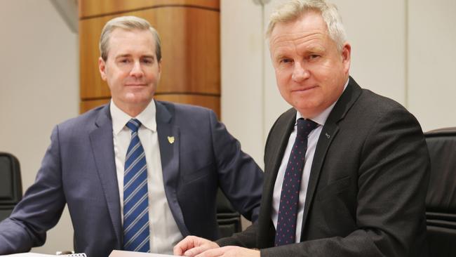 Treasurer Michael Ferguson and Premier Jeremy Rockliff in the budget lock up 2024. Picture: Department of Premier and Cabinet