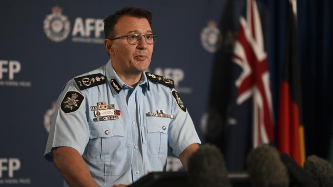 AFP Commissioner Reece Kershaw makes a statement on the Medibank data breach Picture: Martin Ollman