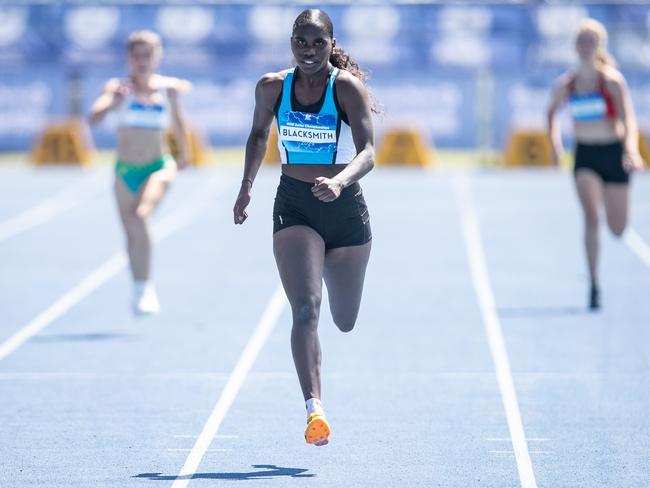 Telaya Blacksmith wins the 200m heat at the NSW Youth Athletics’ Championships. Picture: Julian Andrews