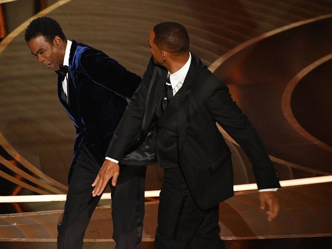 Will Smith slaps US actor Chris Rock onstage. Picture: AFP