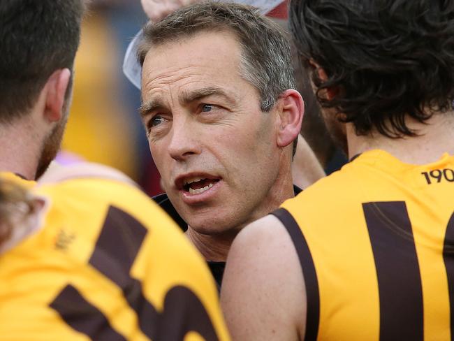 AFL Round 20. 04/08/2018. Hawthorn v Essendon at the MCG.  Hawthorn coach Alastair Clarkson at 3/4 time  .Pic: Michael Klein