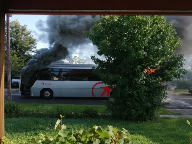 A Sydney school bus exploded into a ball of flames on Friday in Revesby. Picture supplied