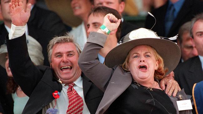 Darwin’s Wendy Green and her husband Bob cheer Rogan Josh to victory in the 1999 Melbourne Cup.