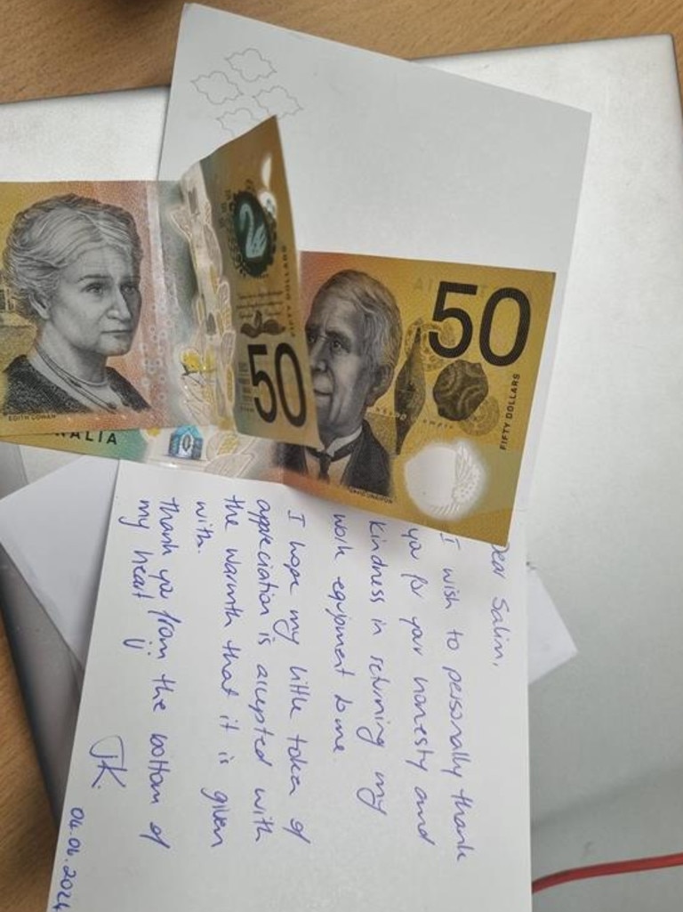 Birthday card with cash left behind in a 13cabs taxi. Picture: Supplied