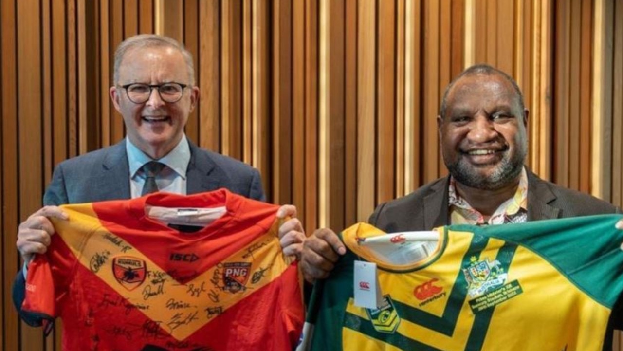 Australian Prime Minister Anthony Albanese and PNG Prime Minister James Marape are both NRL fans. Picture: PMO