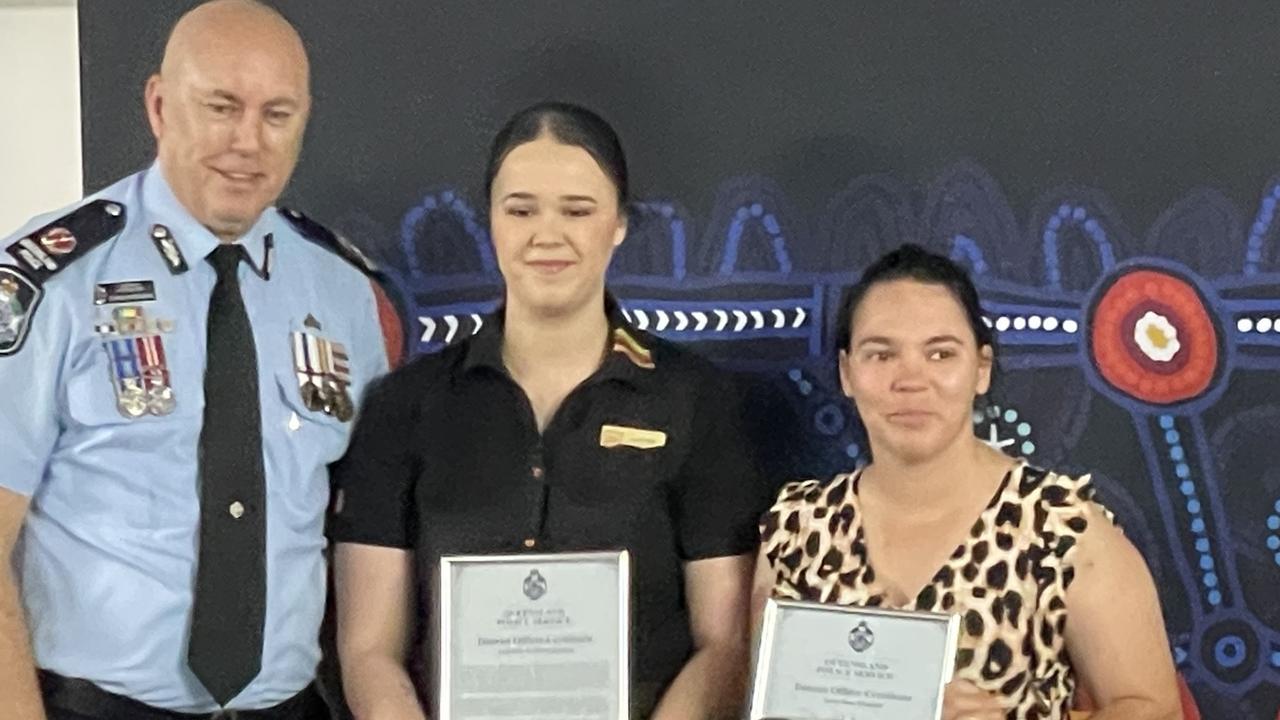 When a stabbing victim came into Hungry Jacks Mackay, staff members Anastacia Jackson and Sarah Twaddell leapt into action. Photo: Fergus Gregg