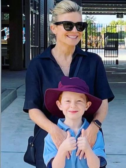 Emily Symons sends son Henry off for his first day of school.