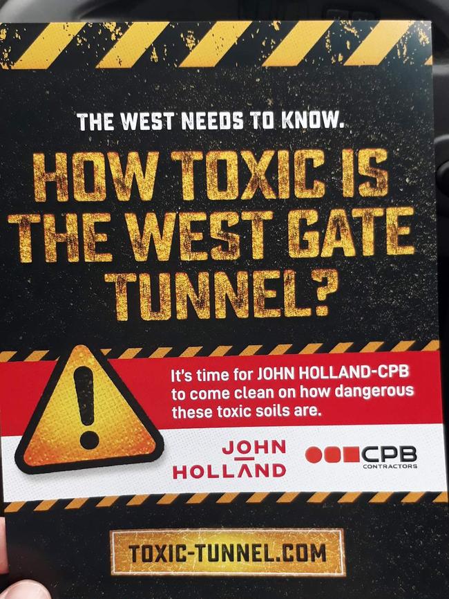 A flyer from the CFMEU about toxic waste on the West Gate Tunnel project. Picture: Supplied