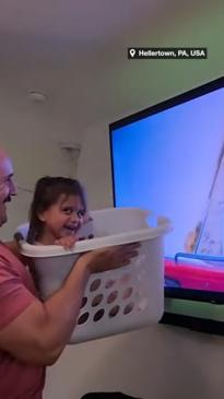 Dad creates DIY rollercoaster with a laundry basket