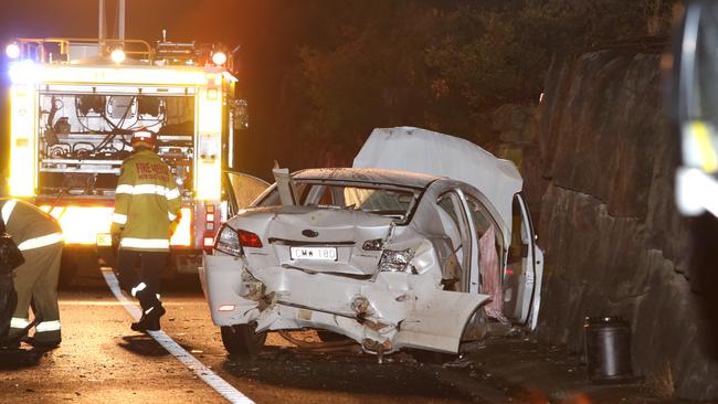 Seven vehicles have crashed on the M1 motorway at Cowan overnight, causing the highway to be blocked for four hours. Eight people were treated by NSW Ambulance and transported to hospital. Police and the Crash Investigation team are trying to establish the cause of the incident. Pics Bill Hearne