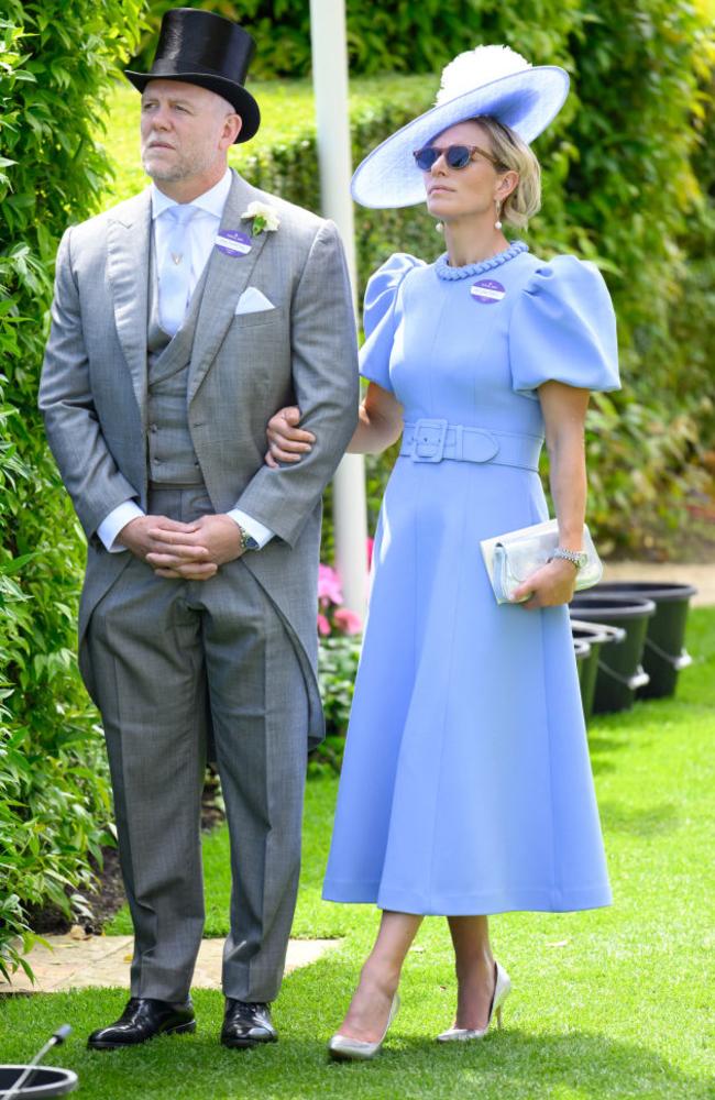 Tindall, pictured here with husband Mike, wore a blue midi-dress by Rebecca Vallance to Ascot last year. Picture: Getty