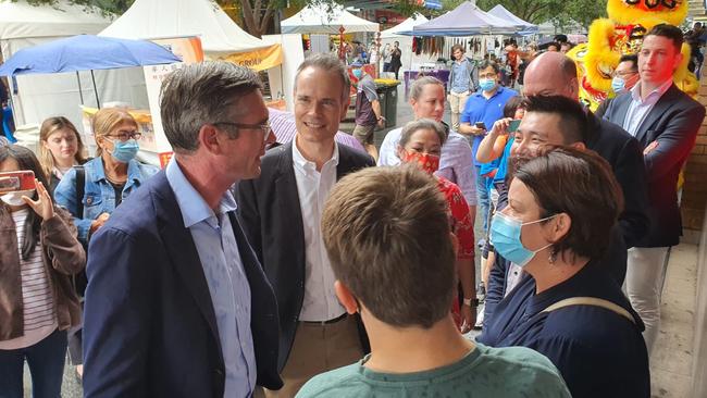 NSW Premier Dominic Perrottet with Tim James at Chatswood Mall Market. Picture: Facebook