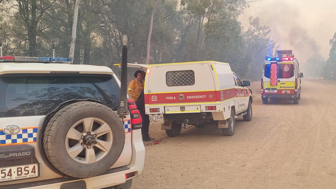 Western Downs SES work to fight the blaze on Weitzels Rd in Tara. Picture: Western Downs SES