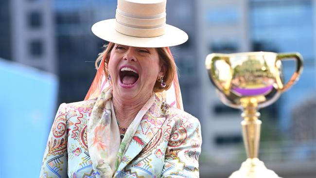 Gai Waterhouse with the Melbourne Cup on Monday.