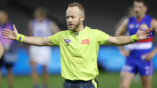 Umpires have been working with AFL clubs on the new rules. Picture: Michael Klein