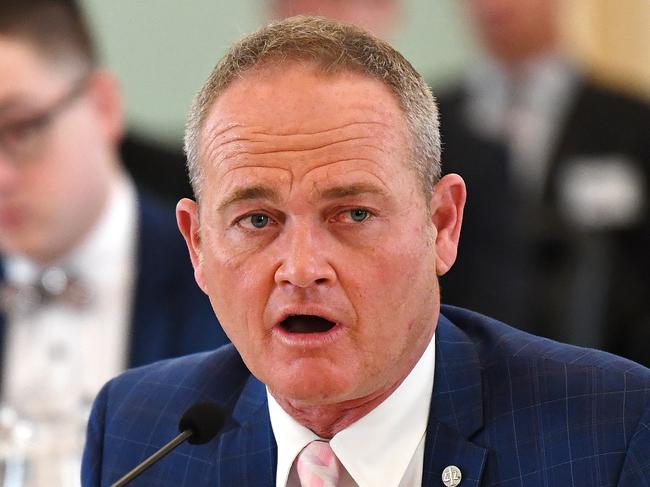 Director General of the Department of Justice and Attorney-general David Mackie speaks at a budget estimates hearing at Parliament House in Brisbane, Friday, July 26, 2019. (AAP Image/Dan Peled) NO ARCHIVING