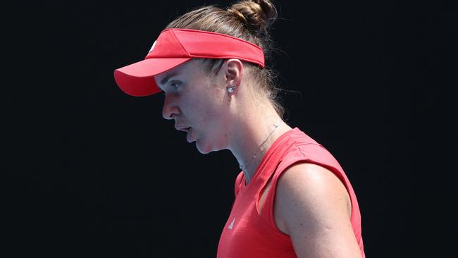 Ukraine's Elina Svitolina celebrates her first set against Russia's Veronika Kudermetova during their women's singles match on day nine of the Australian Open tennis tournament in Melbourne on January 20, 2025. (Photo by Martin KEEP / AFP) / -- IMAGE RESTRICTED TO EDITORIAL USE - STRICTLY NO COMMERCIAL USE --