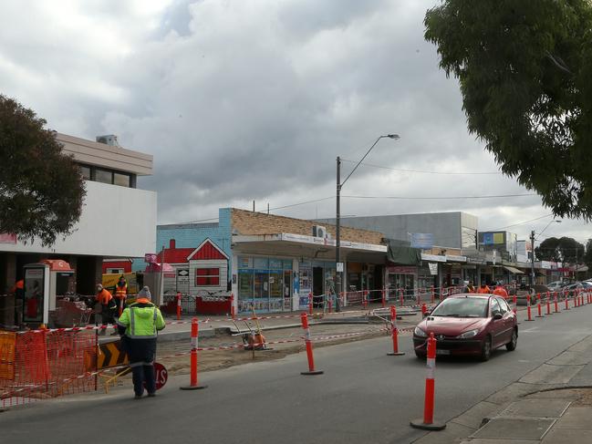 Workers have sectioned off the western side of the street. Picture: Hamish Blair