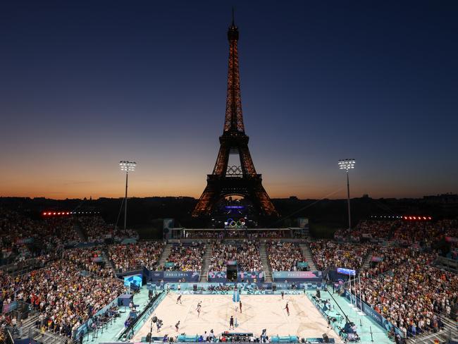 Bondi Beach has some competition for best beach volleyball venue in Olympic history. (Photo by Alex Pantling/Getty Images)