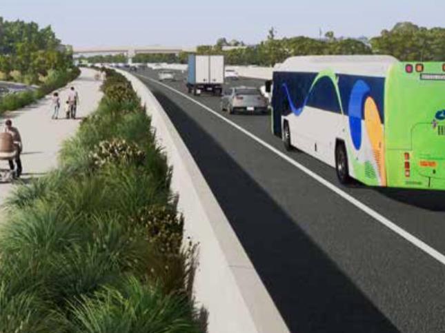 Images of pedestrian walkways near the Coomera Connector being planned for the Gold Coast.