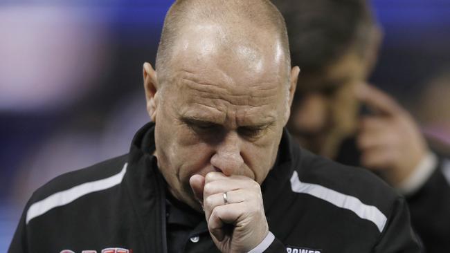 Power head coach Ken Hinkley in the match against North Melbourne. Picture: AAP Image/Daniel Pockett