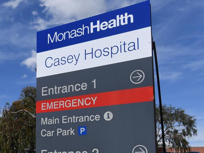 A Sign for Cash Hospital is is seen in Berwick, Melbourne on Friday October 27, 2017. The new hospital is nearing completion. (AAP Image/James Ross)