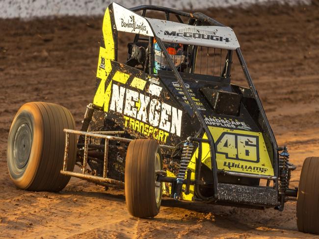 Springfield Lakes resident Glenn Wright drove hard to record a podium finish at the recent Stan Burrow Speedcar Stampede at Brisbane's Archerfield Speedway.