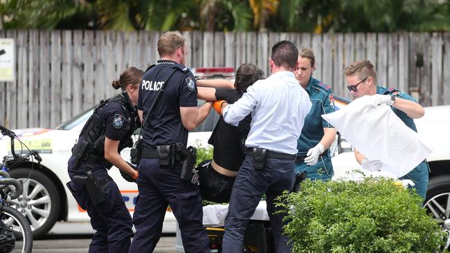 Police officers arrested Jack Smith, who was 21 at the time, at the Bungalow Hotel after he stabbed a police officer six times at Cairns Central Shopping Centre. Picture: Brendan Radke