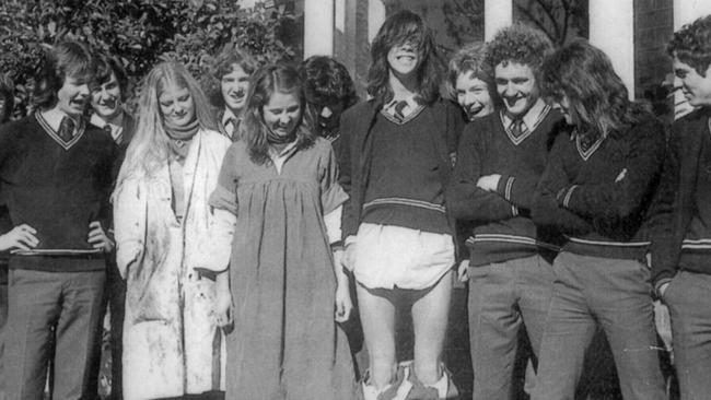 Singer Nick Cave drops his pants at Caulfield Grammar in 1975.