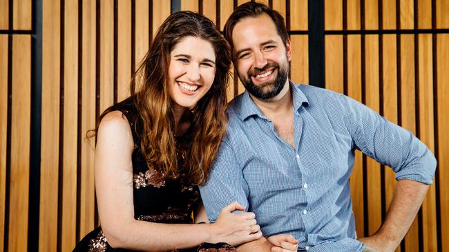 Australian soprano Nicole Car at the Sydney Opera House where tonight she makes her role debut as Violetta in Verdi’s La Traviata. Pictured with Car is her French Canadian husband Etienne Dupuis, a baritone. Picture: Jonathan Ng