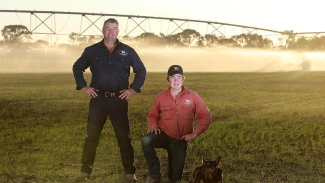 Matt Glowrey pictured with his son, Dallas, has a fresh approach to feed production and quality control. Picture: Yuri Kouzmin