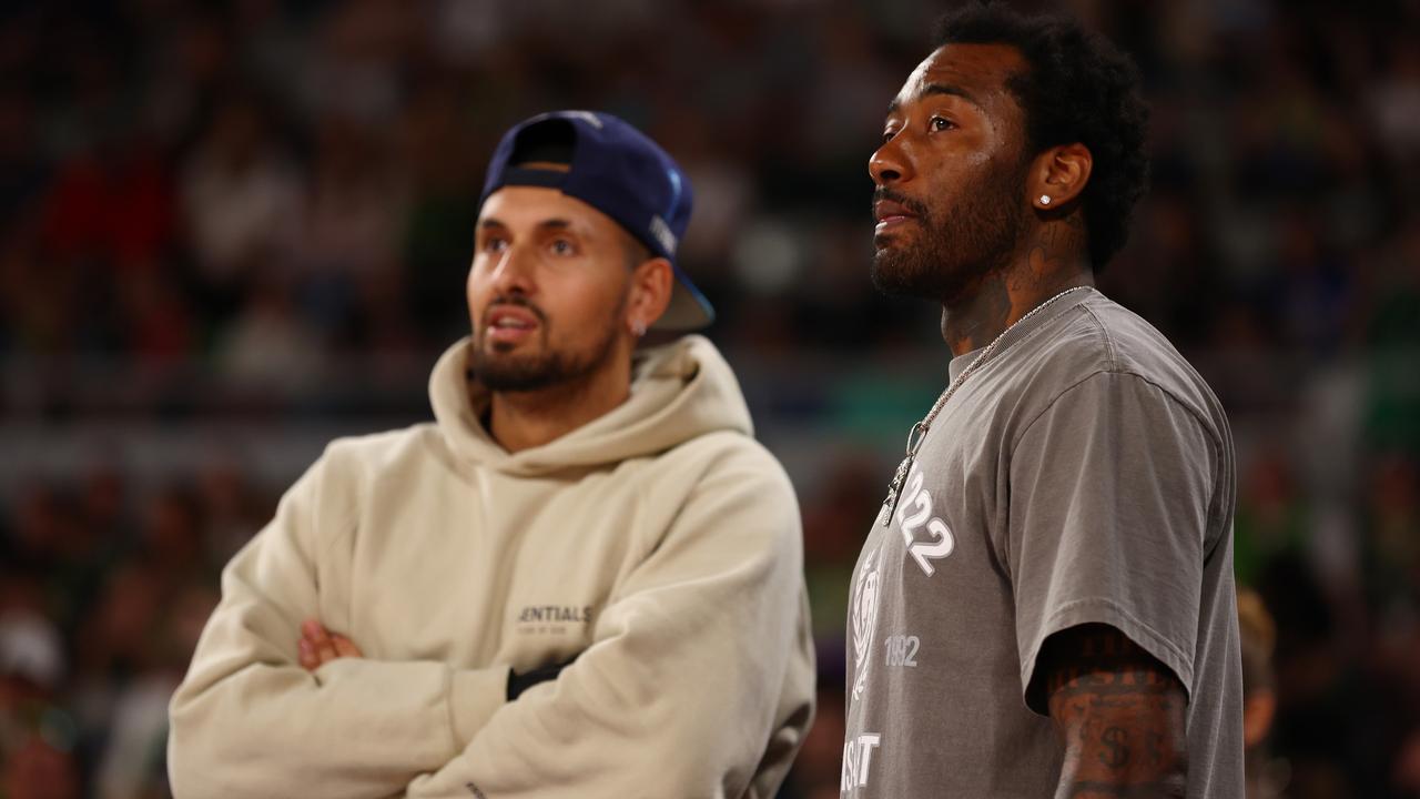 Nick Kyrgios with NBA star John Wall at an NBL game in November. Picture: Graham Denholm/Getty Images