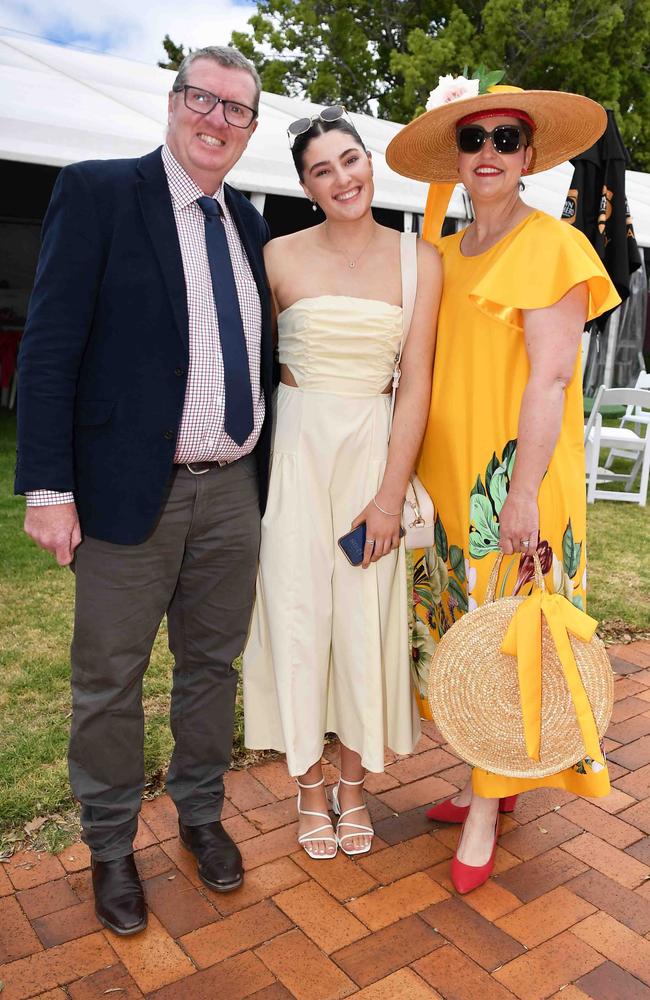 Dave, Ella and Michelle Nixon at Weetwood race day, Clifford Park. Picture: Patrick Woods.
