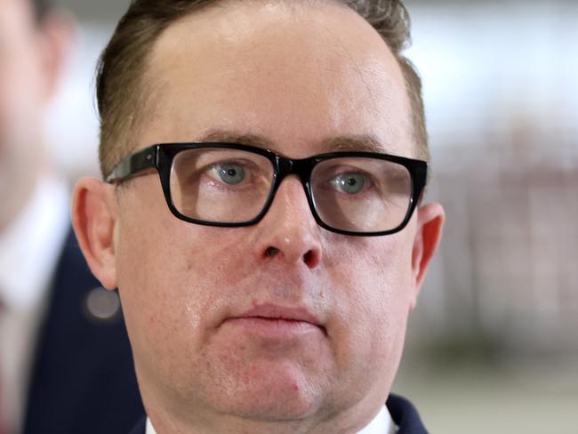 SYDNEY, AUSTRALIA - NewsWire Photos APRIL 8, 2022: Qantas Group CEO Alan Joyce pictured speaking at an event in a Qantas hanger at Sydney airport. Qantas and Jetstar make an announcement about two new international routes from Sydney.Picture: NCA NewsWire / Damian Shaw